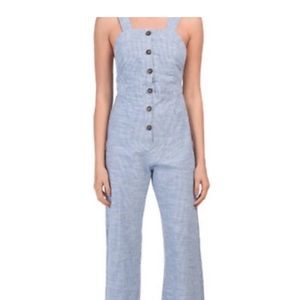 Nordstrom Japna Blue White Stripe Wide Leg Button Front Jumpsuit Small
